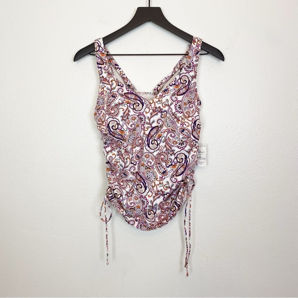 Land’s End Retro Paisley Adjustable Underwire V-Neck Tankini Top 522543 - Picture 6 of 9